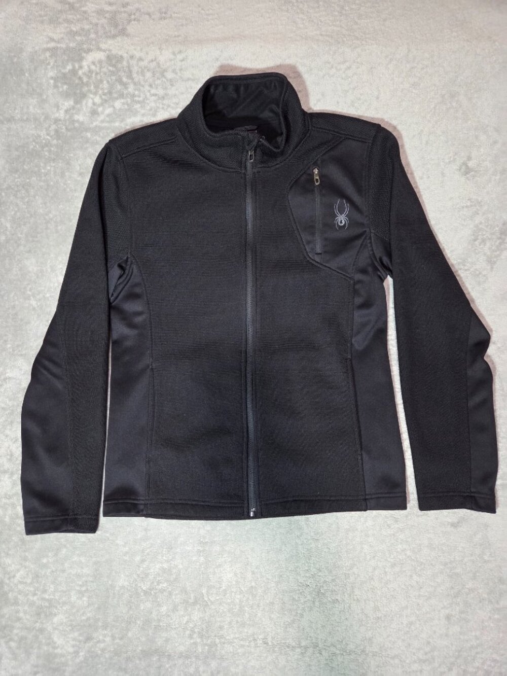 Men's Black Spyder Full Zip Jacket with Signature Logo on Chest Pocket
